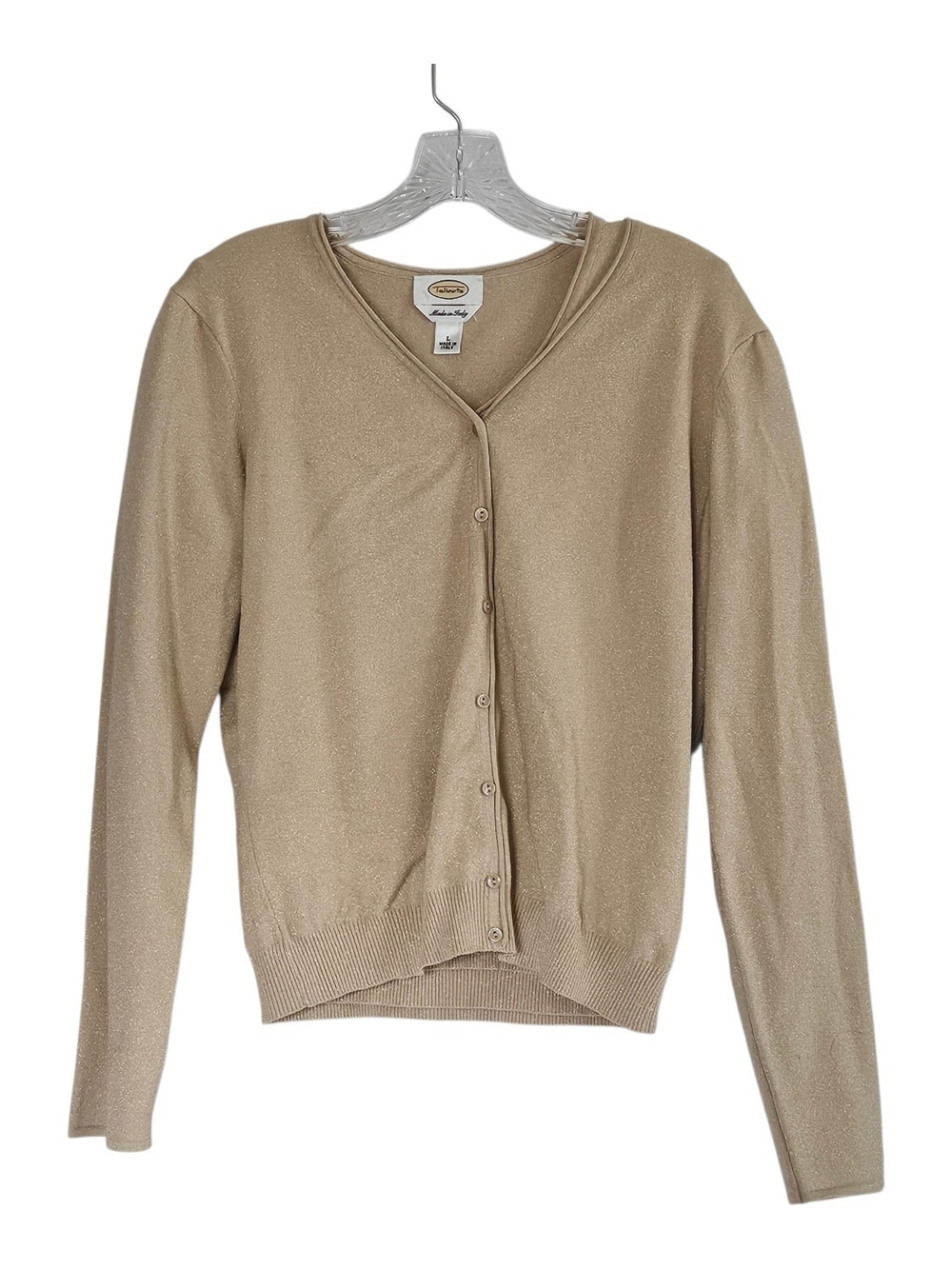 Talbots Gold Metallic Twin Set V-Neck Button Cardigan NWT Careerwear Office